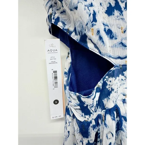 Aqua Maxi Dress Womens Size Small Gown Blue White Tiered Metallic Formal NEW‎ - Image 11