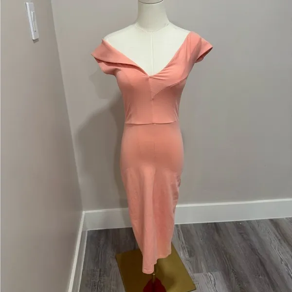 ASOS River Island Pink Asymmetric Lapel Wrap Midi Dress in‎ coral size 2 NWT - Image 3