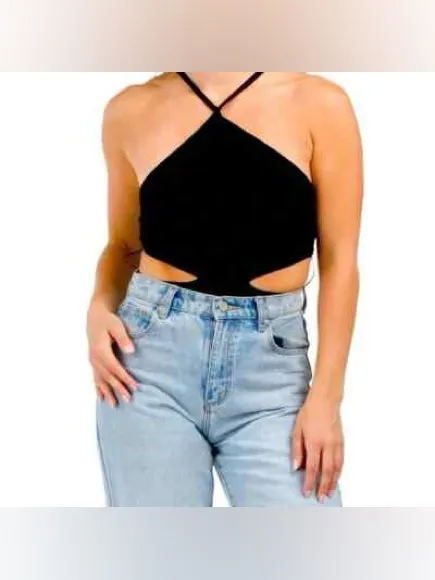 NWT Zara Cut Out Halter Bodysuit – Black – M - Image 7