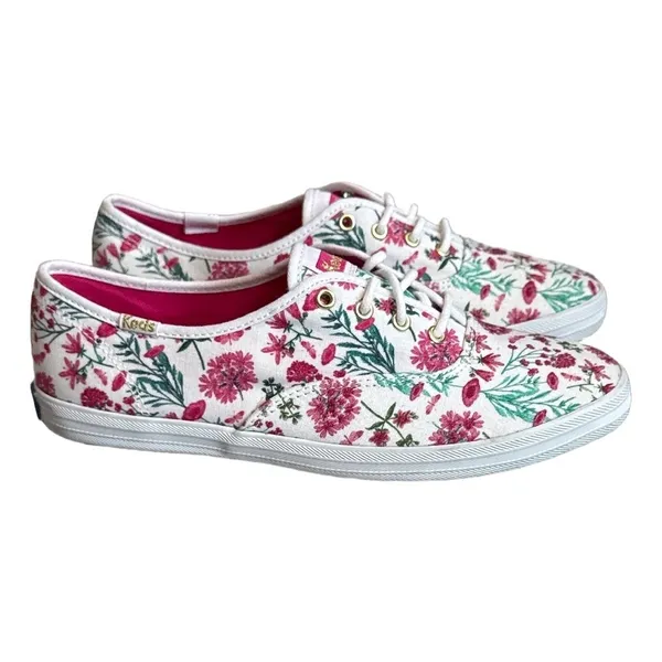 Keds Women 6.5 White Pink Floral Canvas Sneakers‎ Low Top Whimsical Feminine - Image 2