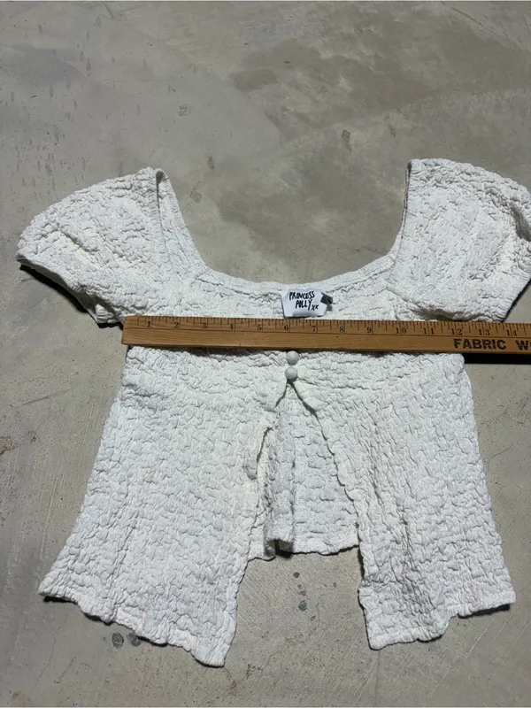 Princess Polly White Textured Puff-Sleeve Top 4 - Image 4