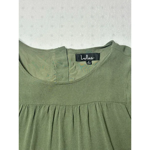 Lulus Olive Green Tiered Long Sleeve Mini Dress Women’s Small Boho Ruffle Hem - Image 3