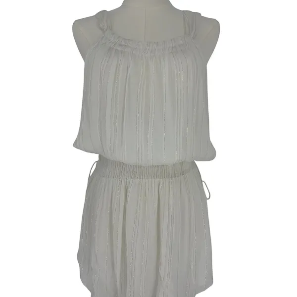Ramy Brook NWT Lydia White Gold Lurex Smocked Mini‎ Dress XS - Image 4