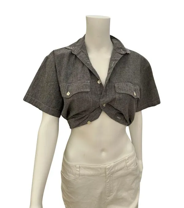 Vintage 1980s JG Hook Grey Denim Short Sleeve Top Medium - Image 6