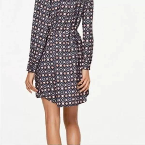 Ann Taylor LOFT Geometric Floral Shirt Dress Pink Gray Long Sleeve Women’s XS/S - Image 2