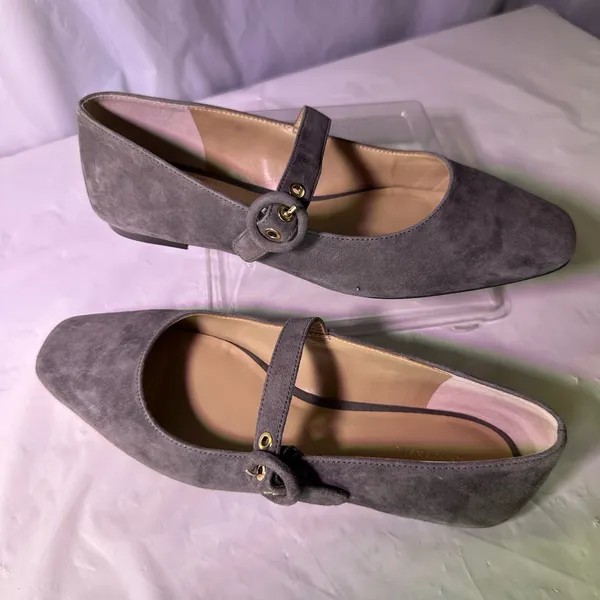 Ann Taylor Factory Gray Suede Flats with Buckle - Image 4
