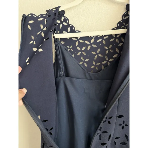 J.Crew Navy Blue‎ Laser Cut Shift Eyelet Dress Lined Sleeveless Womens Size 2 - Image 10