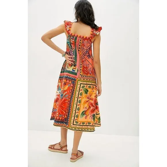 Anthropologie FARM RIO Mosaic Midi Dress Cotton Pockets Colorful Tropical Medium - Image 8