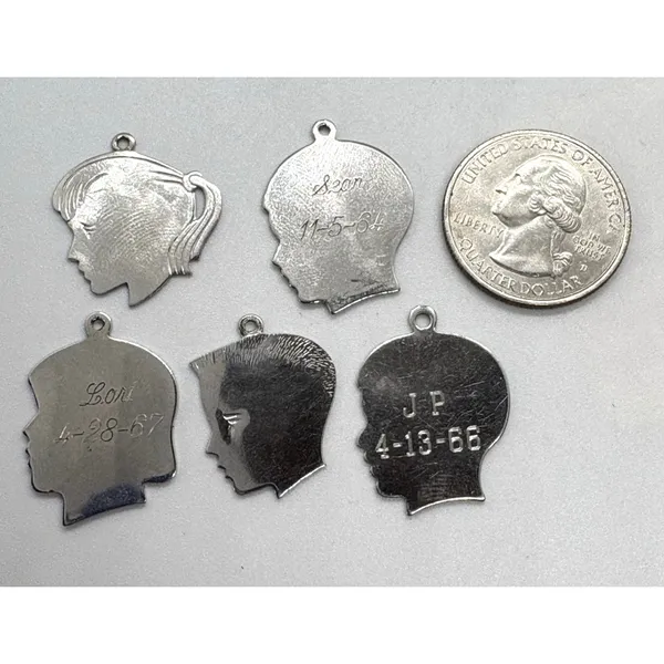 Vintage Sterling Silver Silhouette Charms Lot of 5 Boy & Girl Profiles‎ Engraved - Image 4