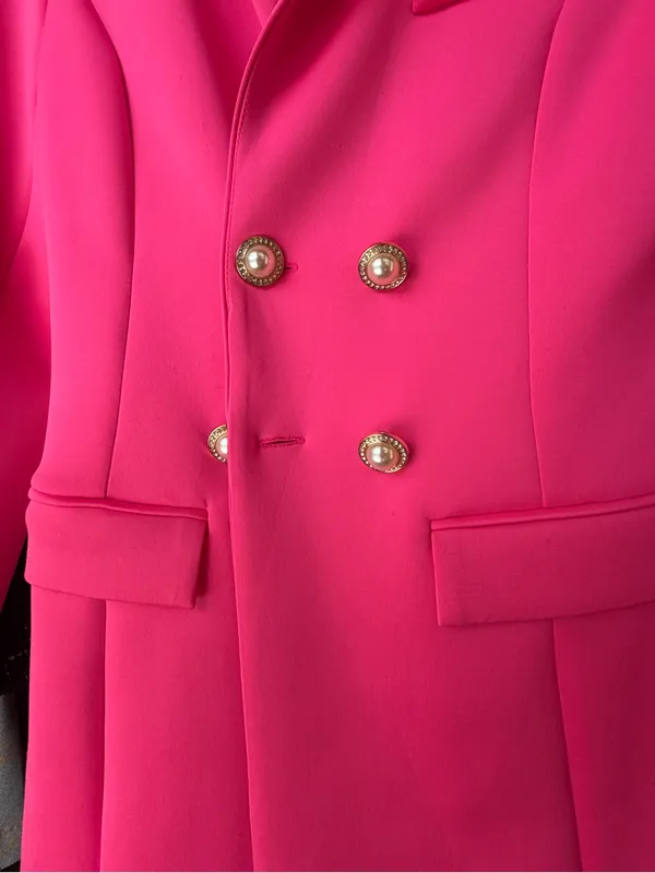 Lulus Vibrant fuchsia Pink Double-Breasted blazer mini dress Pearl Buttons - Image 2