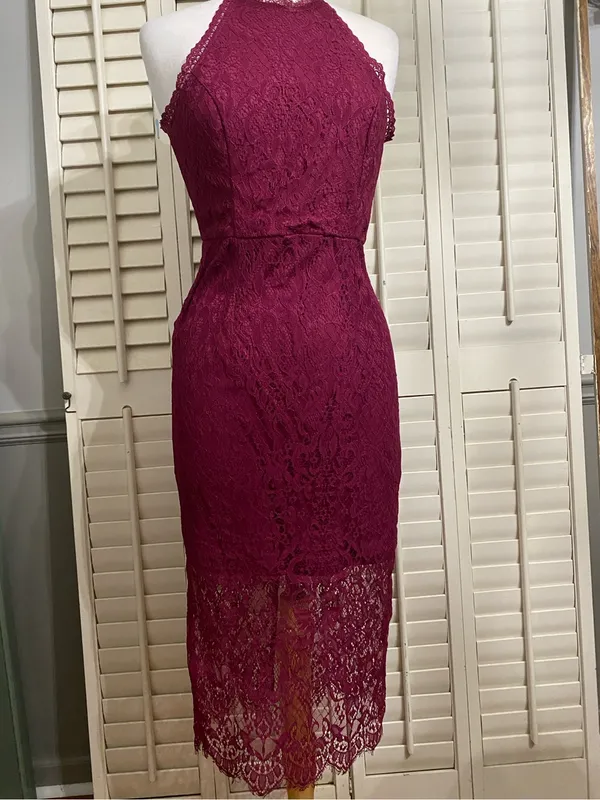 Lulu's Magenta Lace Halter Midi Dress - Image 4