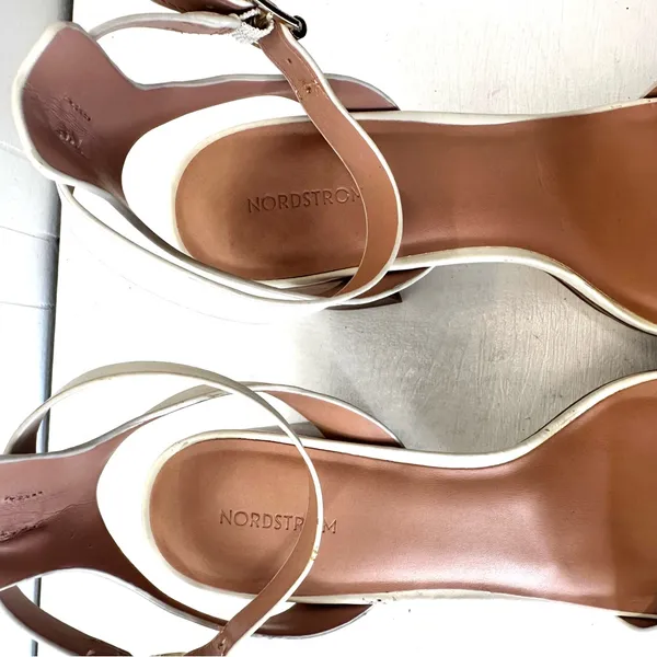 Nordstrom Noanita-Lea Ivory Leather Platform Sandals Wood Block Heel Size 9.5M - Image 8