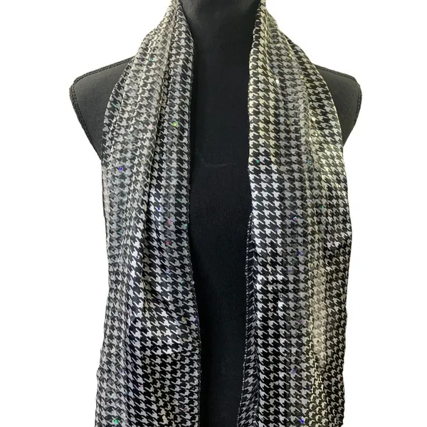 Dressbarn Women’s Shiny Black & White Scarf - Image 2