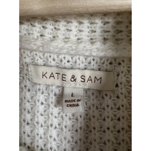 Kate and Sam Overlap Sweater Women’s L Ivory Cowl Neck Waffle Knit Cape Split‎ - Image 3