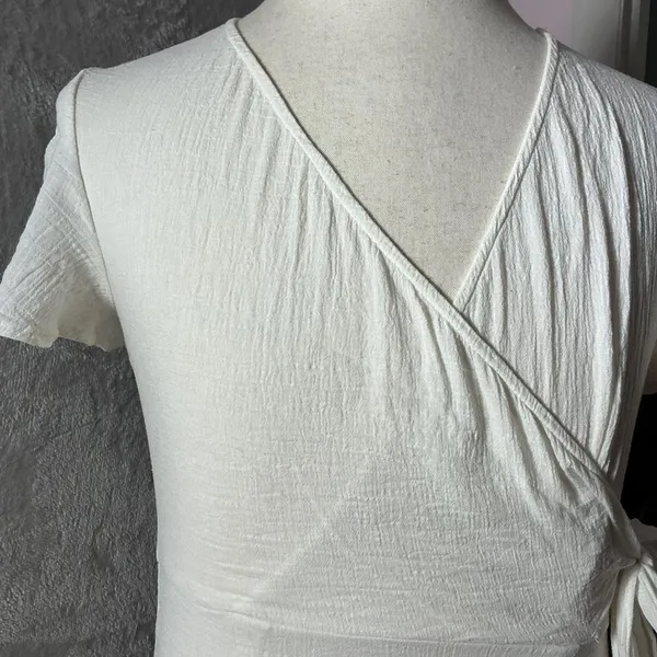 Princess Polly White Textured Wrap Mini Dress Ruffle Tie‎ Waist Fairycore - Image 2
