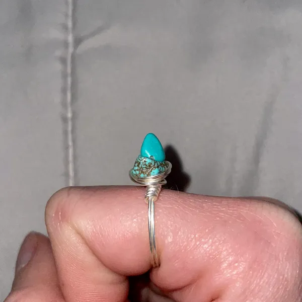 Handmade Turquoise Stone Ring Blue - Image 5