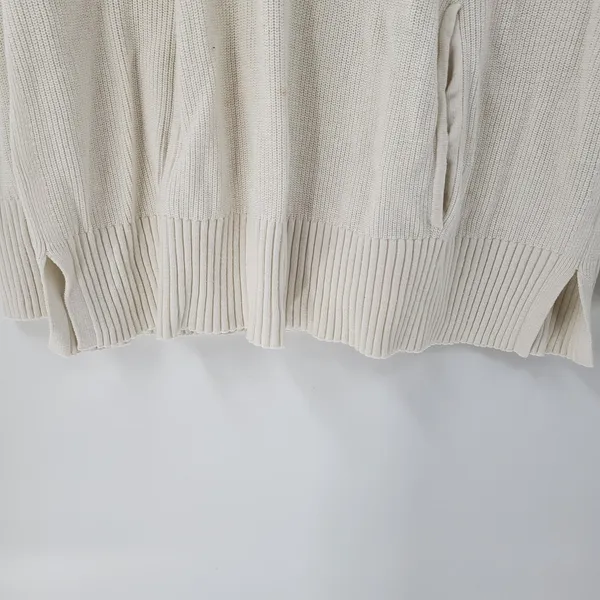 T by Talbots Womens Sweater Large Ivory Drawstring Cowlneck Waffle Knit Pullover - Image 7