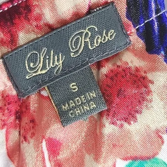 Lila Rose Floral Strapless Sweetheart Midi Dress Ivory Purple Coral Size Small - Image 3