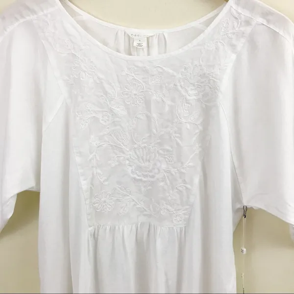 Nordstrom White Cotton Flowy Lightweight Embroidered Boho Peasant Top S new - Image 4