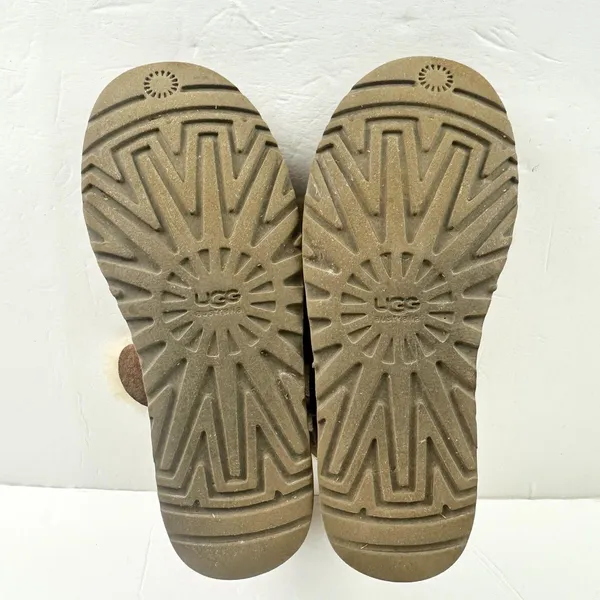 Ugg Mini Bailey Button Boot Womens Size 8 Logo Spellout Brown Monogram - Image 9