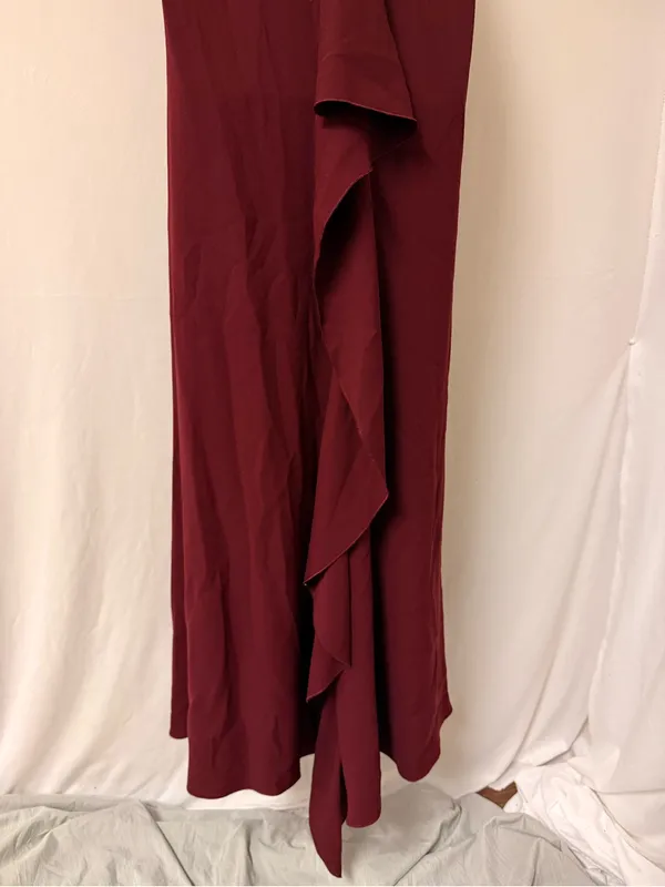 Elie Tahari Burgundy Deep-V Ruffle Evening Gown - Image 2