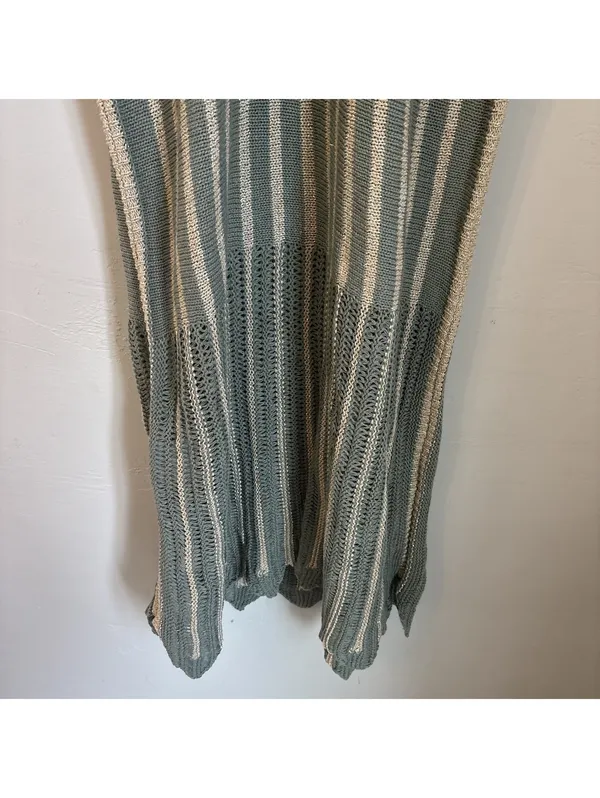 Floris Made in Italy Open Knit Striped Metallic Cover Up Midi Dress Green S/M - Image 3