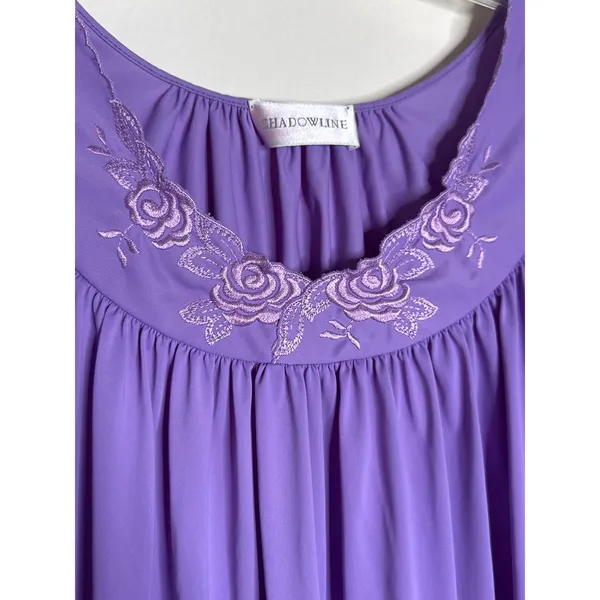 Vintage Shadowline Petals Long Nightgown Flutter Sleeve Purple Lilac Nylon XL - Image 3