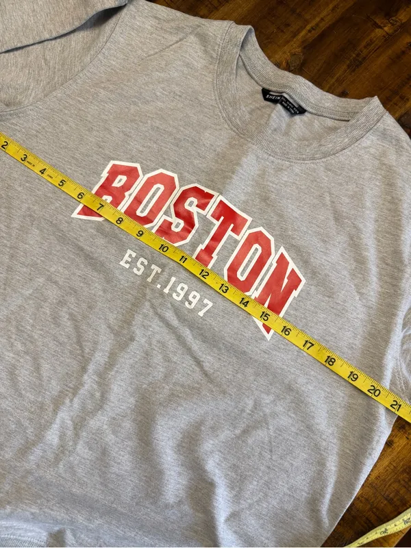 SHEIN Boston Est. 1997 Varsity Crewneck Sweatshirt Gray Red L - Image 5