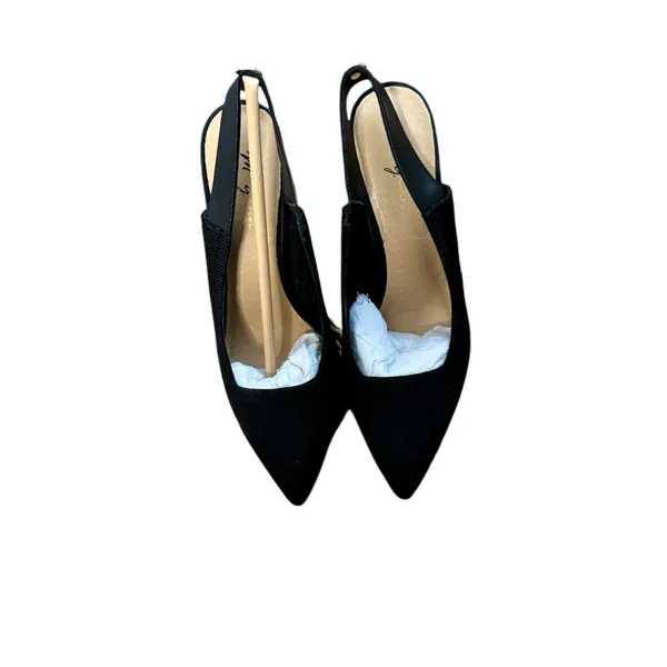 Melyann Jinji New Black Stiletto Leather and Fabric Slingback Heels Size 7 - Image 2