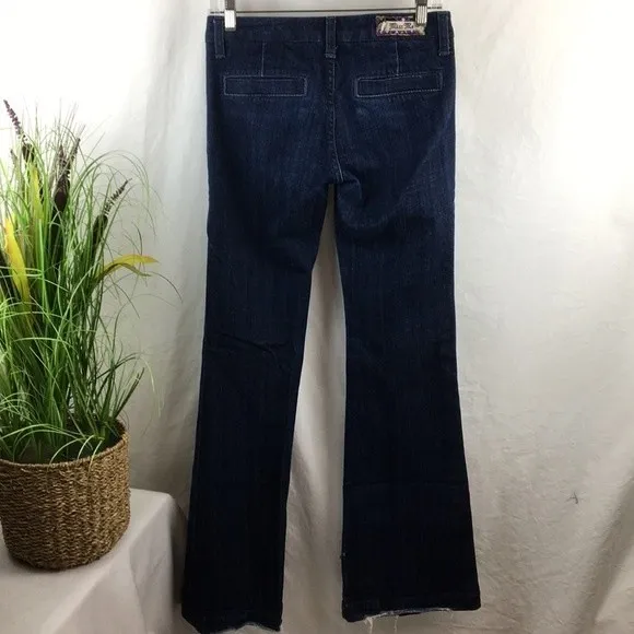 Miss Me Dark Blue Flair Wide Leg Low Rise Jeans 27 - Image 3