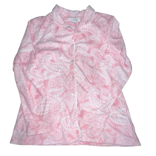 Ellen Tracy Pajama Set Button Front Shirt Pink Paisley Shabby‎ Chic Cottage L - Image 2