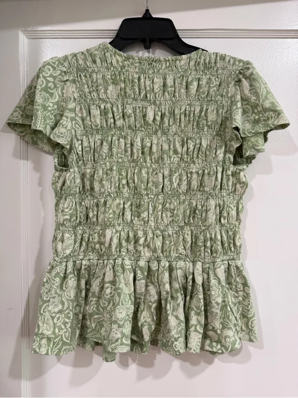 Wonderly Sage Green Smocked Peplum Blouse - Image 4