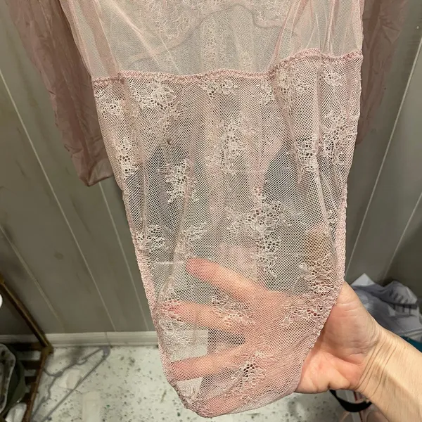 Cute sexy pink blush lace mesh bodysuit deep v-neck Victoria’s Secret festival - Image 9