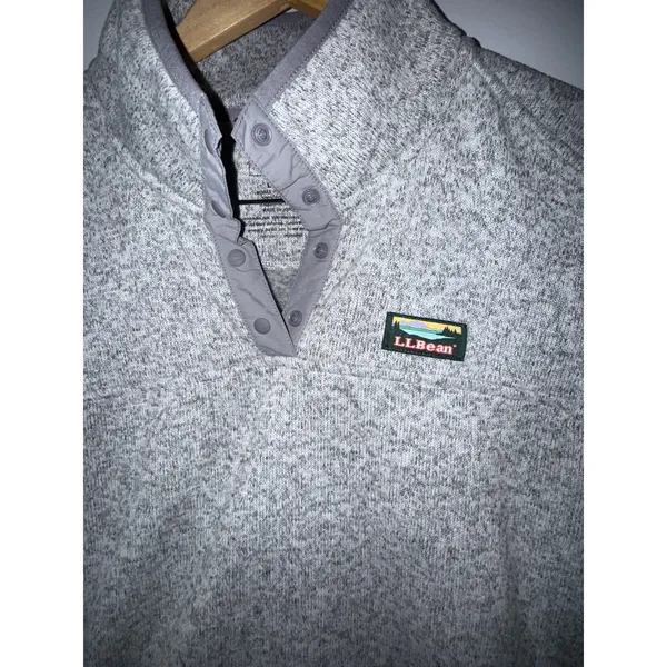 LL Bean‎ Women's 1/4 Snap Sweater Knit Fleece Pullover Gray Size Large 292726 - Image 2