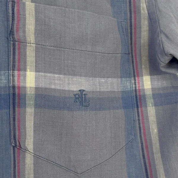 Vintage 100% LInen Lauren Ralph Lauren Button Down Shirt Sz M Plaid Preppy Indie - Image 3