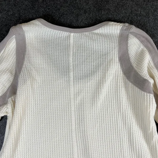 Free People Womens Waffle Knit Thermal Scoop Neck Top‎ Cream Taupe Medium - Image 7