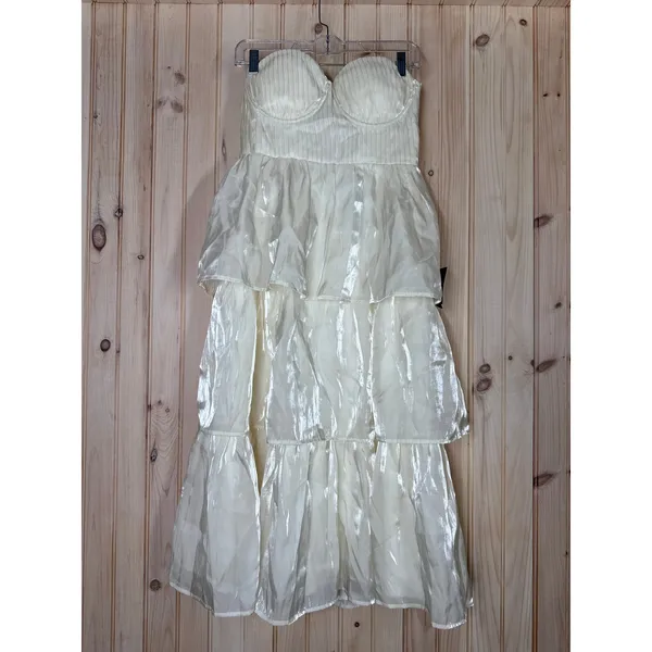 NWT Lulus Com-pleat-ly Charming Ivory Organza Tiered Strapless Midi Dress Sz M - Image 2