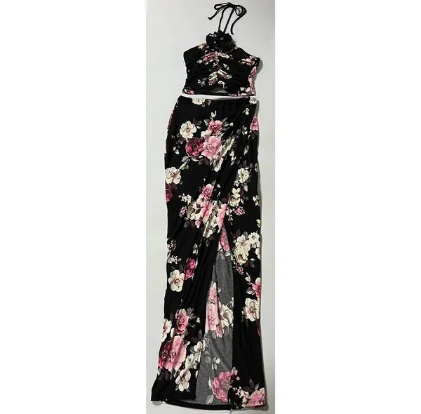 Black Pink ‘Fame Time’ Floral Maxi Skirt and Crop Top Matching Set Coords Size S 🌸✨ - Image 3