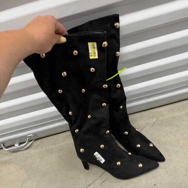Wild Fable Black Faux Suede Gold Studded Pointed Toe Knee High Boots Size 7 - Image 8