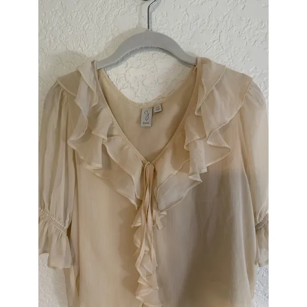 Joie Blouse Cream S Womens Ruffle V-Neck Sheer Chiffon Romantic Flowy Ivory - Image 10