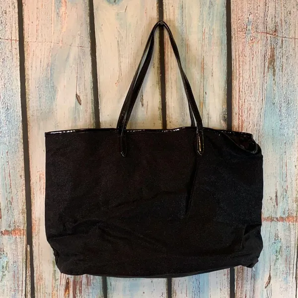 Victoria’s Secret Black Sparkly Tote Bag with Leopard Change Purse Inside - Image 5