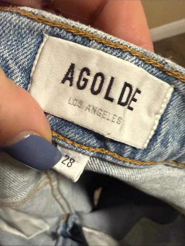 Agolde Light Blue Straight-Leg Jeans with Frayed Hem 28 - Image 3
