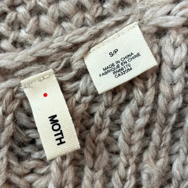 Moth Anthropologie Size S Oversized V Neck Sweater Chunky Knit Tan Alpaca Wool - Image 3