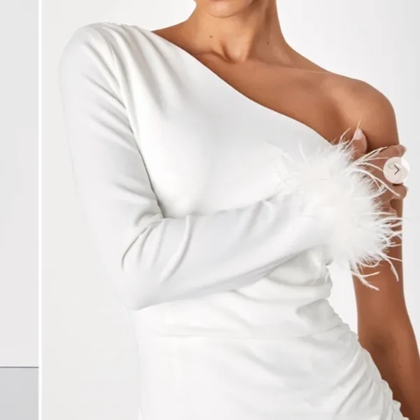 LULU's Bachelorette Engagement Bridal Sexy One Shoulder Long Sleeve Mini Dress - Image 3