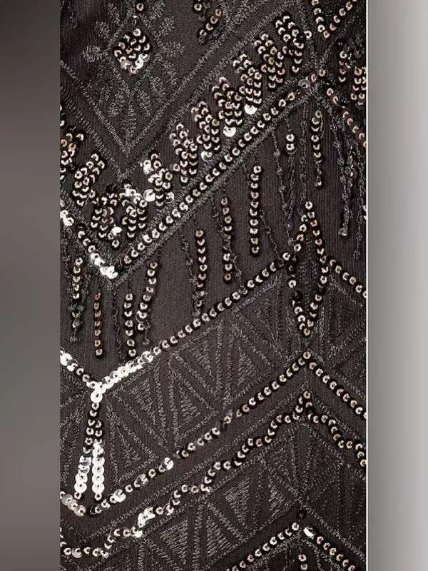 Superdown Nia Sequin Fringe Dress in Black Size Small - Image 4
