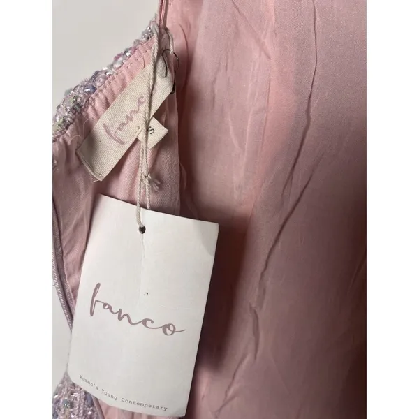Fanco Pink Tweed Mini Dress Size Small NWT Barbie Preppy Fringe Spaghetti Strap - Image 6