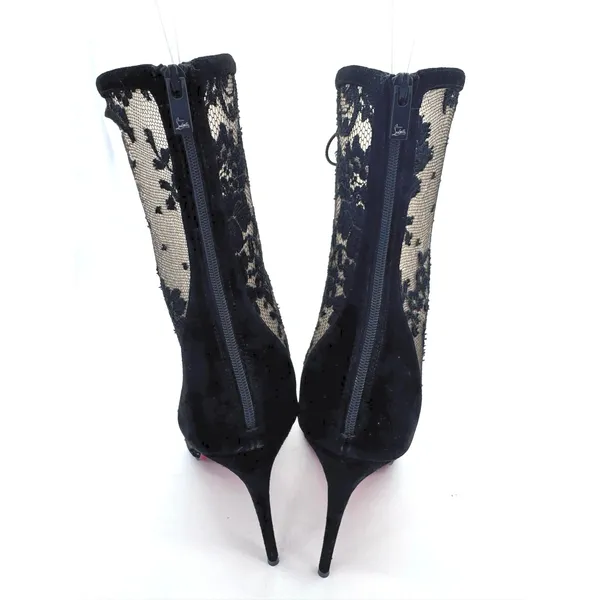 Christian Louboutin KM Lace Booty 100 Black Mesh Floral Lace Boots Sz 39.5 - Image 5