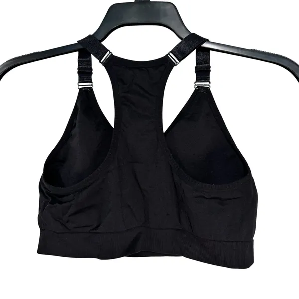 Puma‎ Womens Black Racerback Sports Bra Adjustable Straps Silver Logo Activewear - Image 3