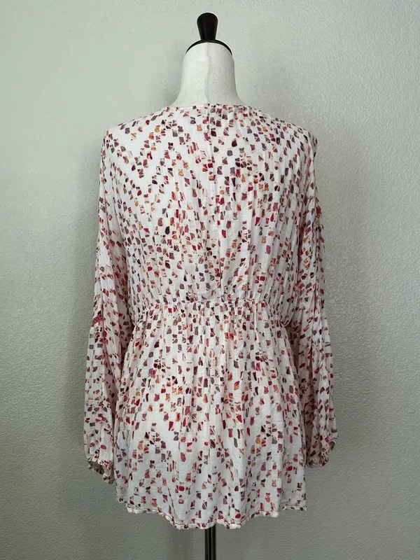 Miss Me Boho Woven Pointelle Lace Up Dolman Sleeves Peasant Top, Sz Medium - Image 9