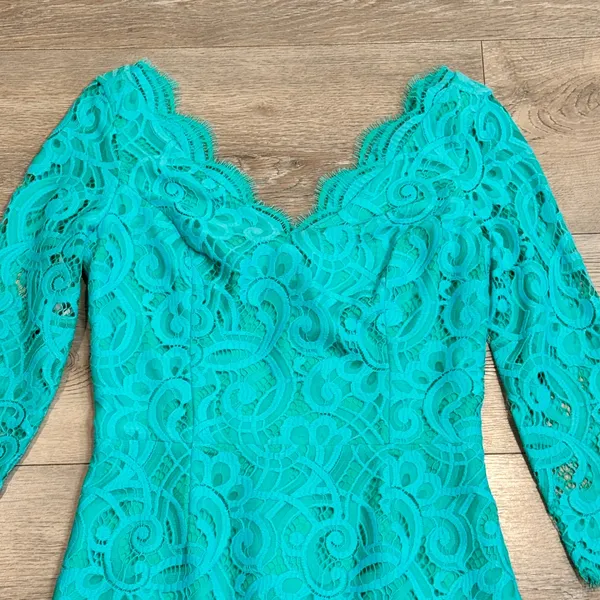 Lilly‎ Pulitzer Helene Lace Sheath Dress V Neck 3/4 Sleeve Turquoise Size 0 - Image 2